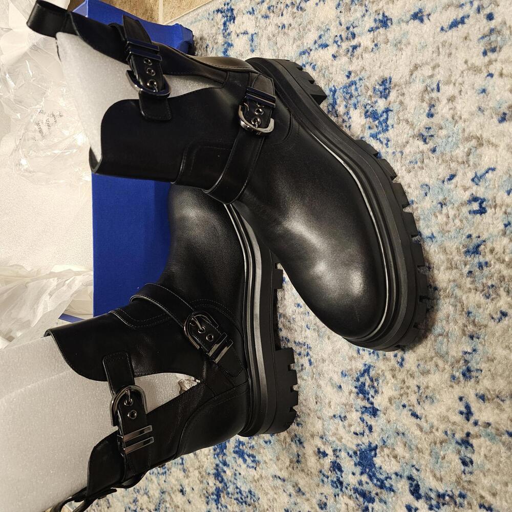 Stuart Weitzman Maverick Bedford Motor Black Leather Boots sz 10